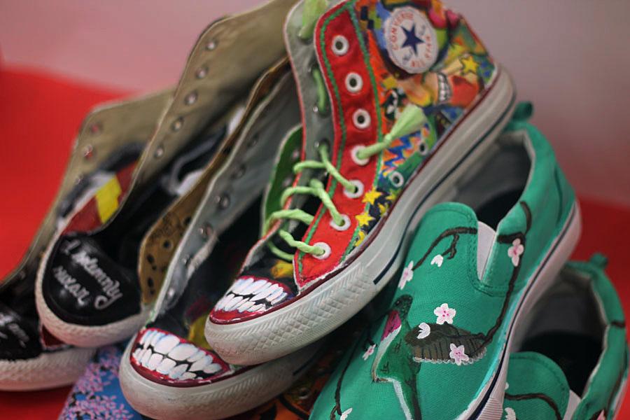 Shoes designed by art teacher Shanna Blairs fall semester students.