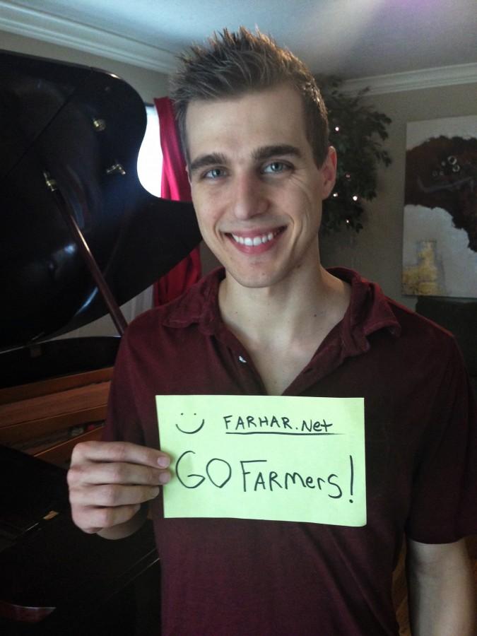 Alumnus+Cody+Linley+provided+a+photo+to+the+Farmers+Harvest+with+a+special+message+for+his+alma+mater.