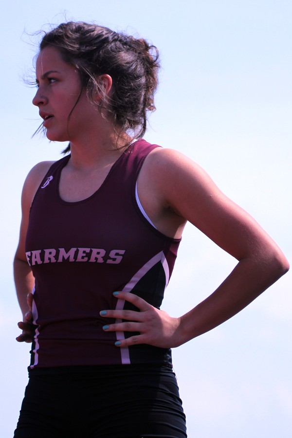 Sophomore Prescilla Sanchez catches her breath at Marcus hosted Track and Field Meet on April 9.