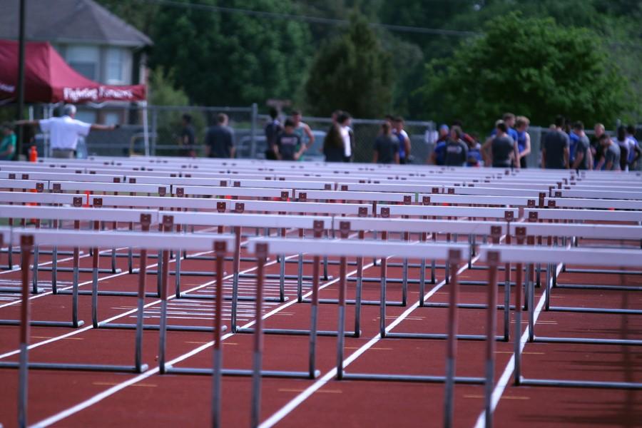 Hurdles set for racing at the Track and Field Meet on April 9 at Marcus. 