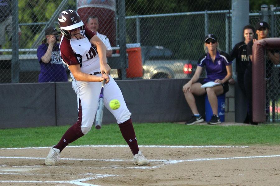 Sophomore Makayla Corbin swings at the ball during the playoff game against Keller Timber Creek on May 1. 