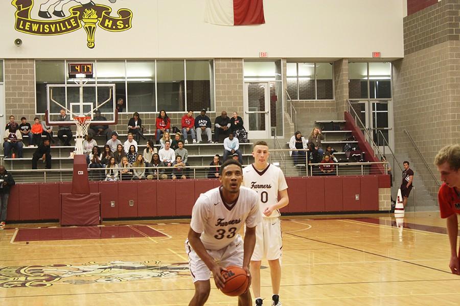 Senior, Trenton Sandifer, 33, setting up and getting his head in the game as hes attempting a free throw.