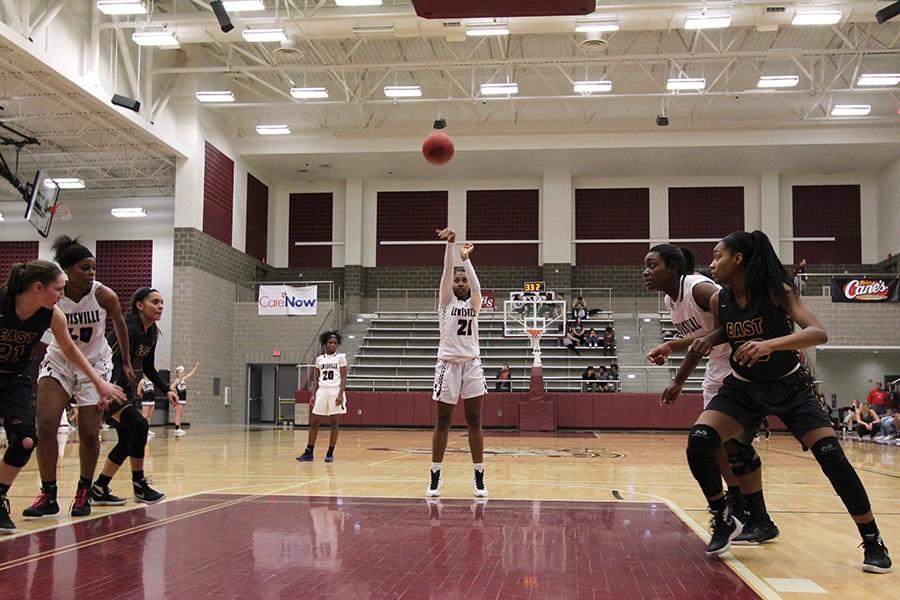 Sophomore Kennadi Lankford shoots a free-throw after being fowled on by Plano East on February 2.