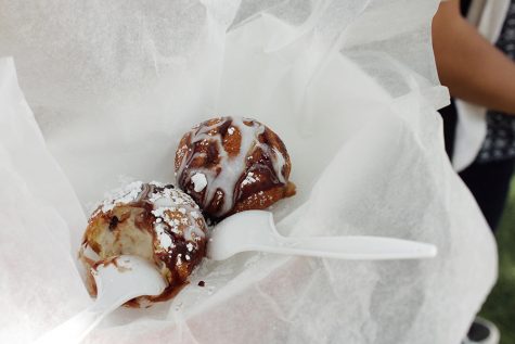 Chocolate and powdered sugar covered Deep Fried Cannoli Bites at the State Fair of Texas. 