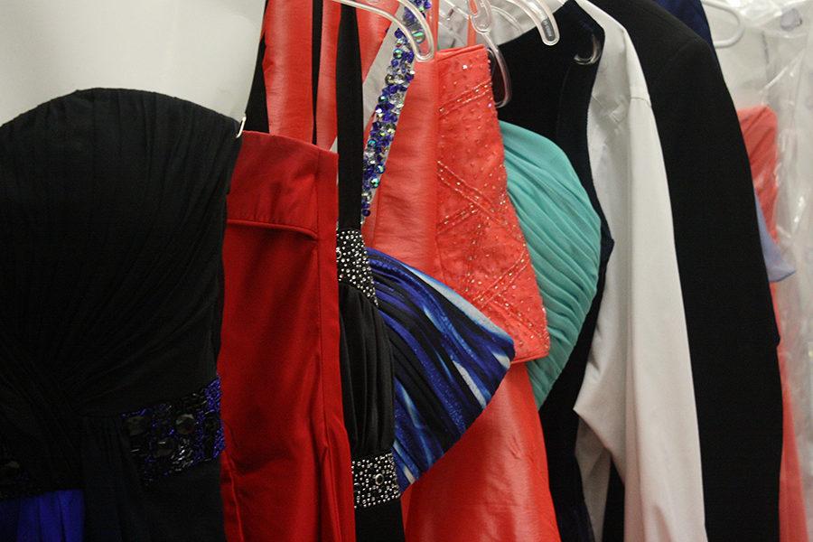 Donated formal wear lines the racks for the free prom boutique on Sunday, April 2.