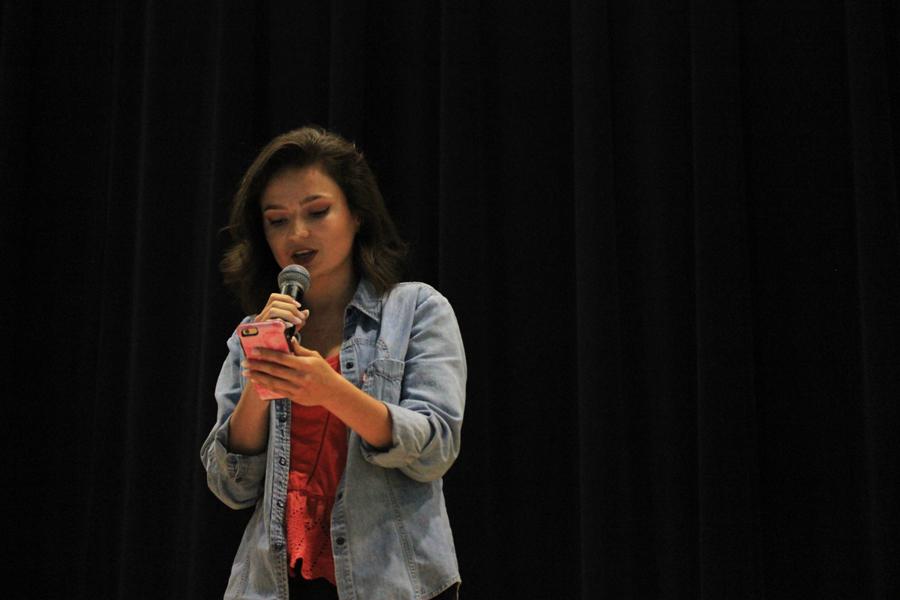 Junior Ariana Rowan delivers her poem, Hello, My Name Is...