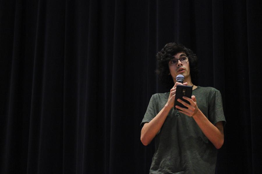 Senior Julian Camacho performs his poem, Scared. 
