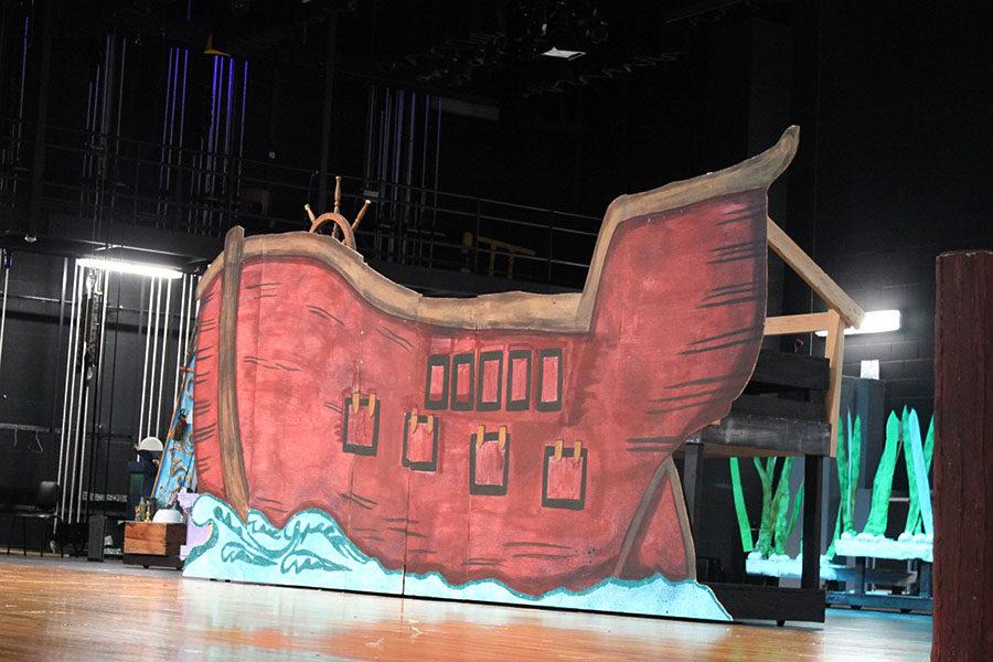 The ship prop for The Little Mermaid sits on the stage during rehearsal after school on Wednesday, Nov. 29.