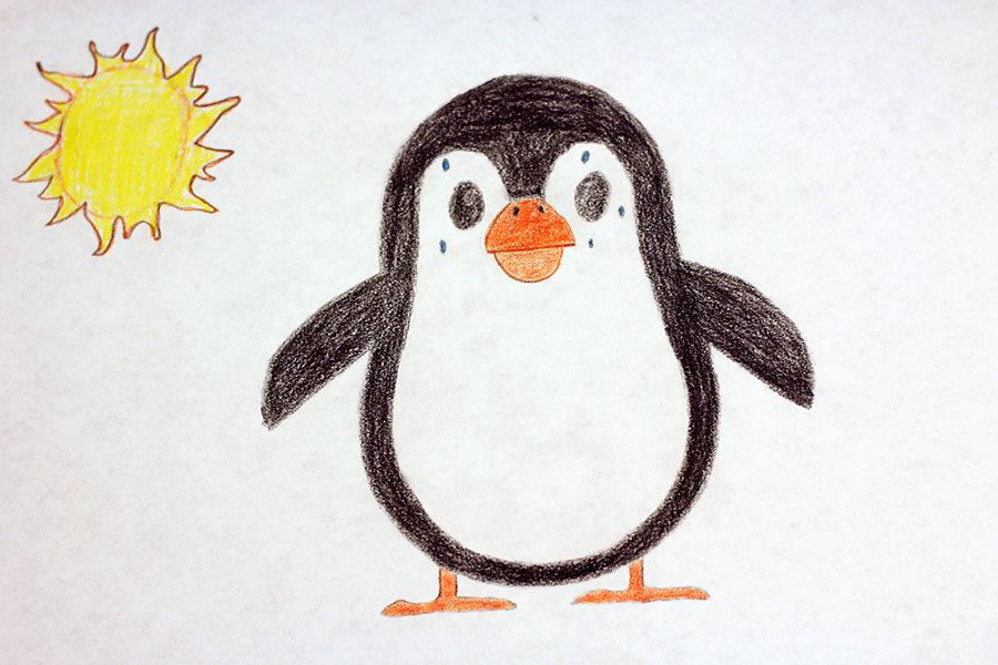 The penguin has no natural land-based predator, but their greatest threat is the climate change. Artwork by Alexandra Canizales.