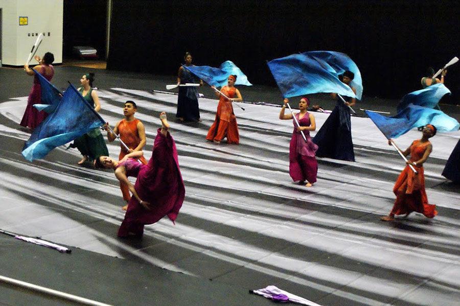 The winter guard presents their show Muddy Waters at the North Texas Colorguard Association Scholastic A Class Competition on Saturday, April 7. Photo courtesy of Osanna Nalbandian.