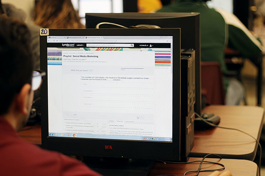 A student works on their Lynda course during class.