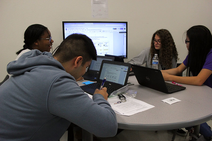 Students in the first period INCubatoredu class work on their business model on Wednesday, Sept. 12.