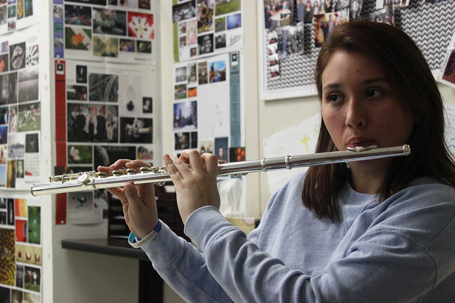 Senior Alyssa Longoria plays her flute during B block on Thursday, Feb. 21.