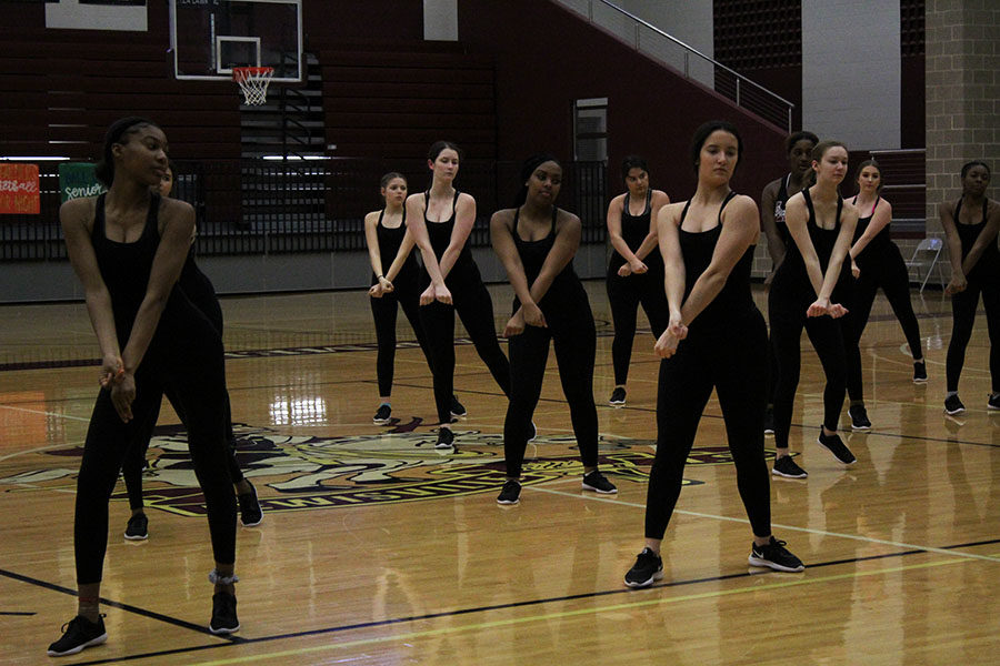 The Farmerettes practice their competition routines during third period on Monday, Feb. 4.
