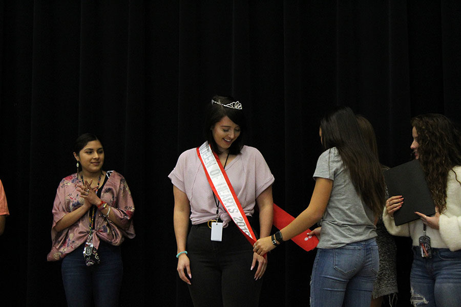 Senior Jordon Johnson is crowned Queen of Hearts on the stage during B block on Thursday, Feb. 14.