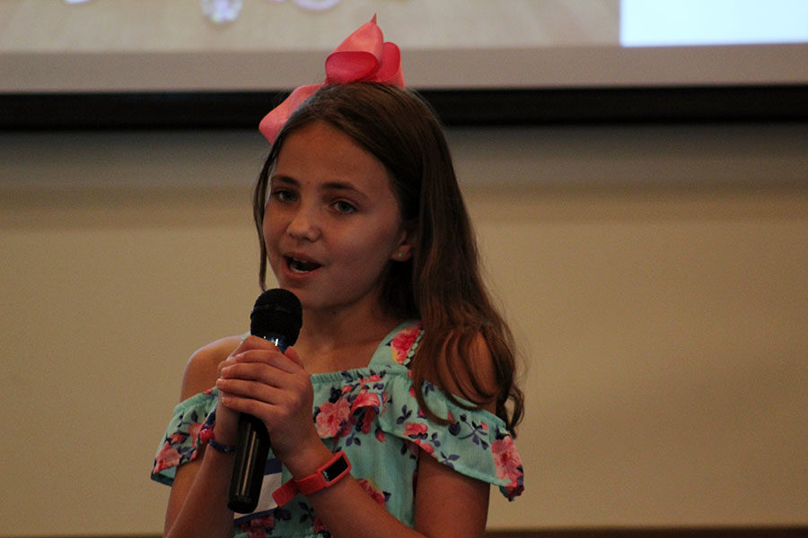 Ten-year-old entrepreneur Averie Cooper gives a presentation about her company, Color Kingdom at Lewisville Soup on Friday, Sept. 13..