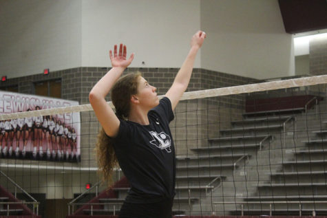 Senior Emerson Coburn rehearses the motions of an attack during practice on Thursday, Sept. 19. 