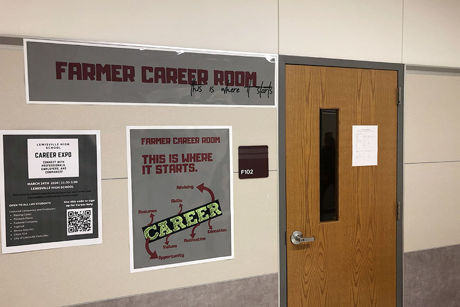 Posters line the walls in front of the career room, one advertising the career expo event that will be on Tuesday, March 24 in the B gym from 11:30 a.m. to 5 p.m.