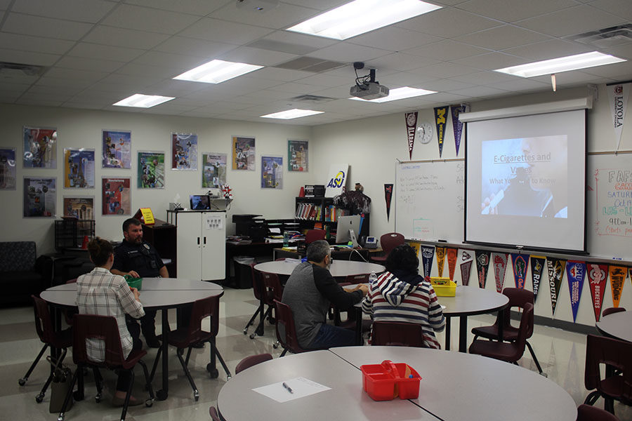 Parents settle in before the Farmer Focus presentation about vaping on Wednesday, Oct. 23.