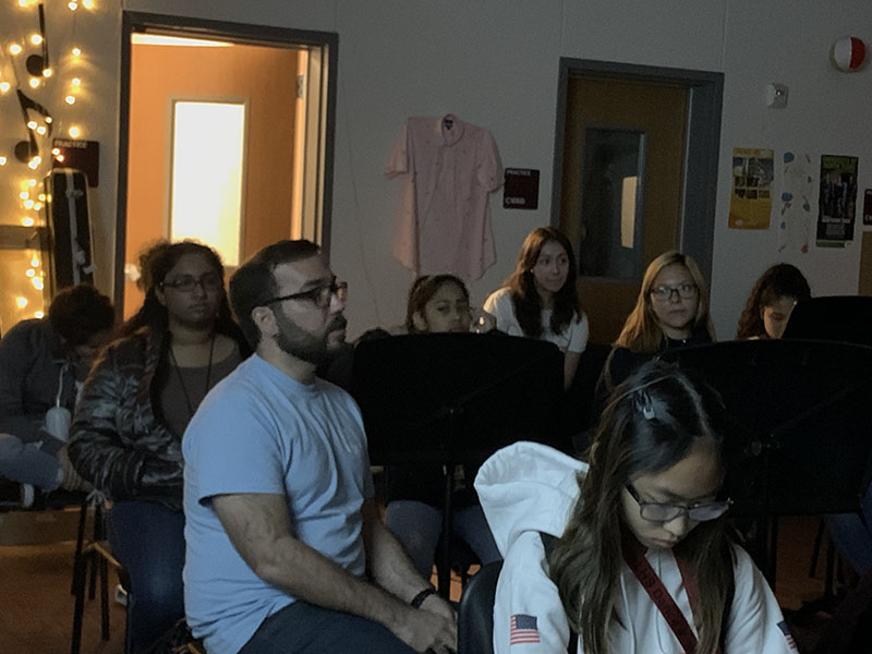 Orchestra director James Zauner talks to students during the suicide prevention lesson on Monday, Nov. 11. 
