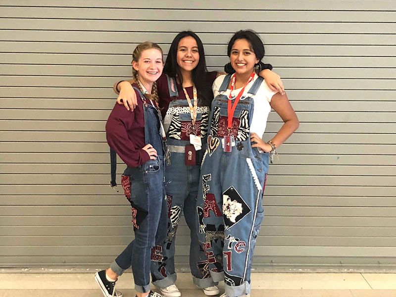 Senior Ashley Cortes takes a picture with Emily McGee and Ashley Aragon while dressing up for overall day. Photo courtesy of Ashley Cortes.