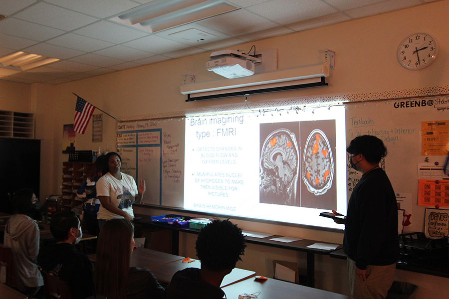 Students in the new counseling and mental health class give a presentation about the correlation between mental health and head injuries on Tuesday, Feb. 15. 