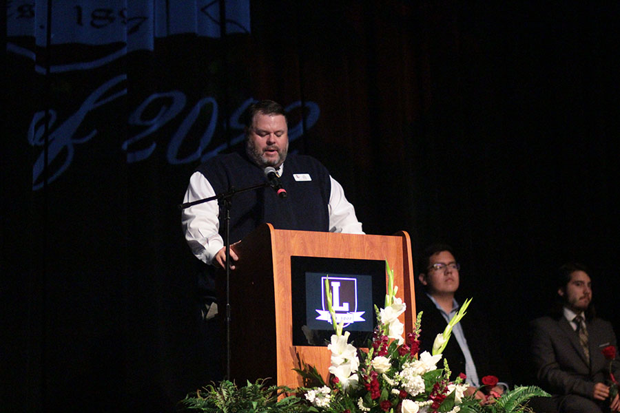 Principal Jim Baker gave a short speech before the Rosecutting ceremony on Tuesday May 7.
