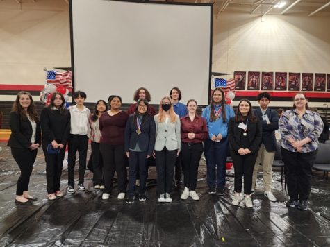 Academic Decathlon members placed fifth at the Region IX competition and will compete at state Feb. 23-26. Photo courtesy of Amber Counts.