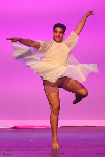 Senior Gio Watson gives a small solo during a jazz routine to This is me by The Greatest Showman. Watson was in Dance Two. 