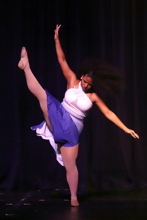 Junior lieutenant Samariya Boru-Kelley dances to Saint Honesty in a contemporary routine during the first half of the spring show.