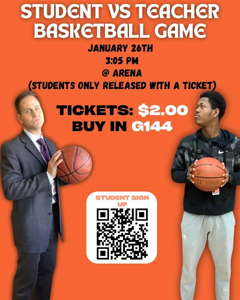 The student vs. faculty basketball game will take place during fourth period on Friday, Jan. 26.
