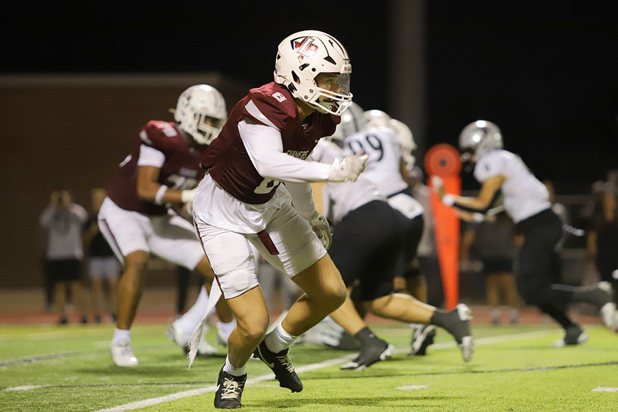 Senior tight end Gabe Lewis (8) runs a route during the Denton Guyer game on Friday, Nov. 1.