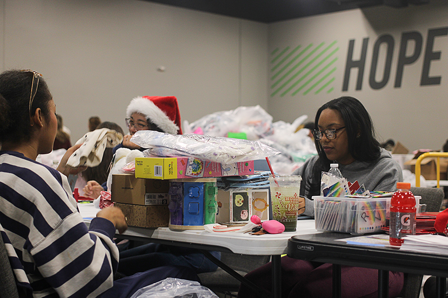 StuCo Vice President Destiny Courtney records the gifts and donations in a spreadsheet. 