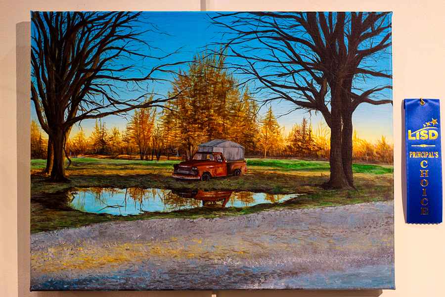 'Rusty Truck (Life is Still)' by senior Nattalia Herrera is an acrylic art piece that won a Principal's Choice ribbon and an Art Director's Award as well. 