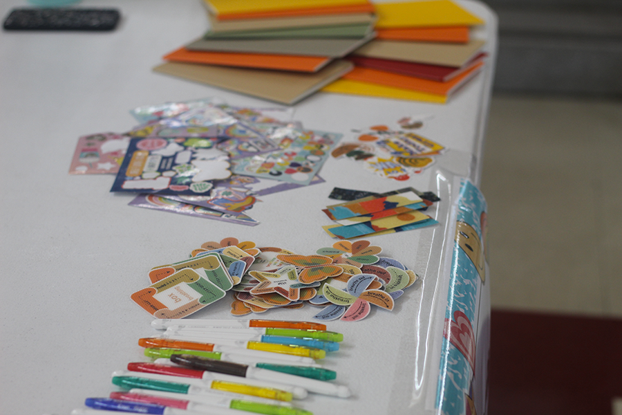 Erasable pens are available, alongside journals, and stickers