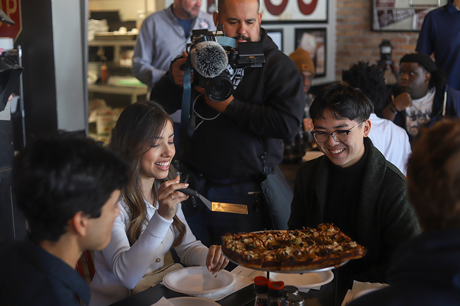 Seniors Lisandro Suarez, Melody Sanchez and Joshua Chon try "Sweet Jesus" for the first time in person.